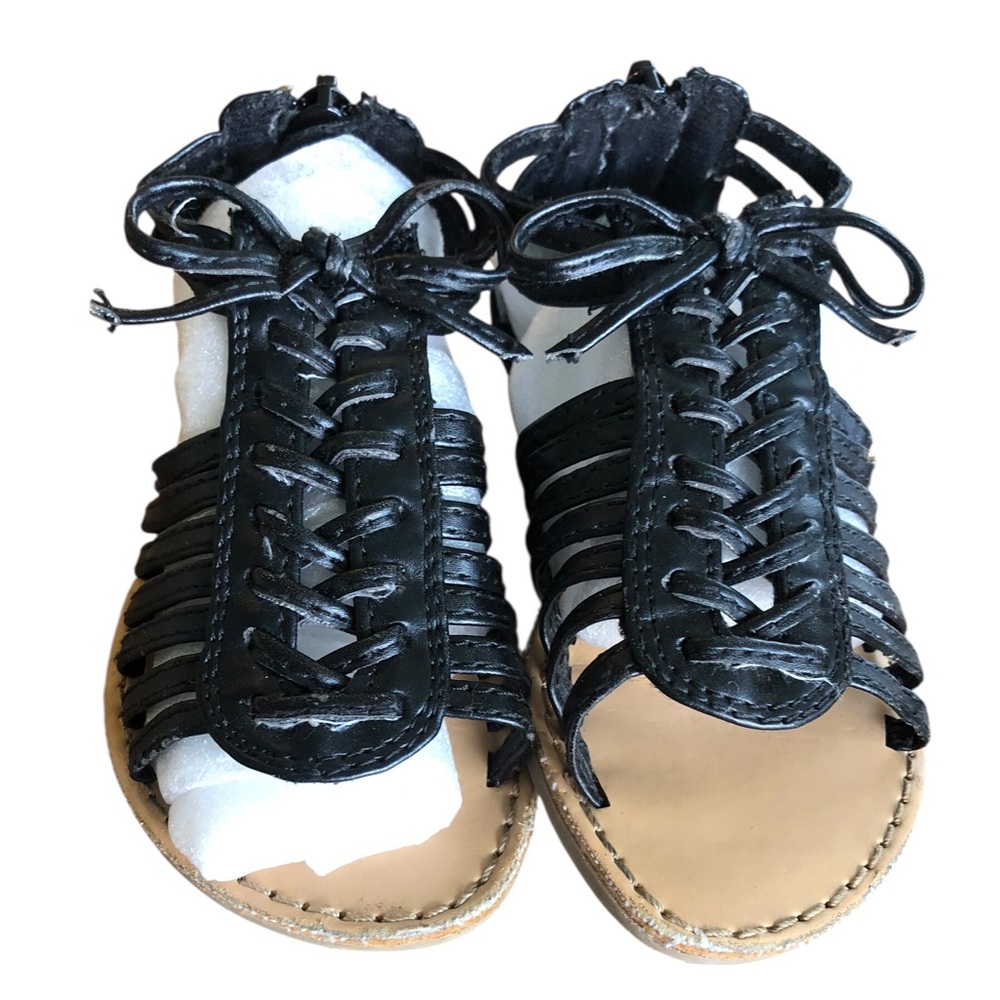 Old Navy Size 6 Black Faux Leather Ankle Zipper Sandals